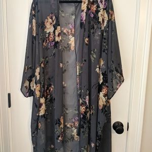 Sheer gray floral kimono
